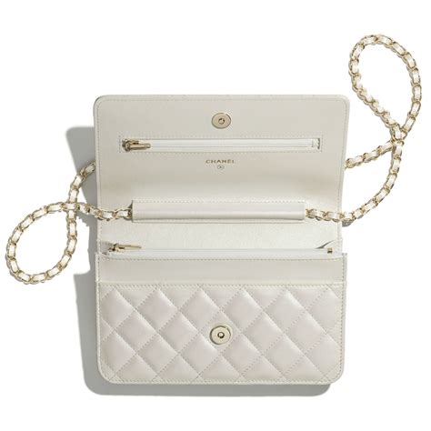 chanel white wallet blue trim chain|Chanel wallet on chain trendy.